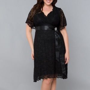 Kiyonna Retro Glam Teal and Black Lace Dress